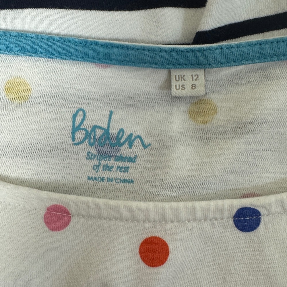 Boden Breton Stripe Polka Dot Cotton Long Sleeve Tee Colorful Preppy Size 8 / M - Picture 8 of 10